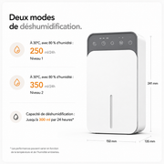 Déshumidificateur 1,5L - réservoir amovible arrêt automatique