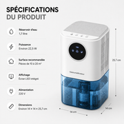 Dehumidifier portable 1,7L - technologie thermoélectrique silencieuse