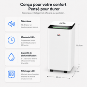 Dehumidifier intelligent 12L - usage 10 à 25 m²