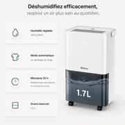 Déshumidificateur silencieux 10L - réservoir amovible