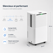Déshumidificateur silencieux 12L - roulettes pivotantes 360