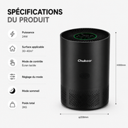 Purificateur d'air 40 m² noir - filtre HEPA H13 et charbon actif